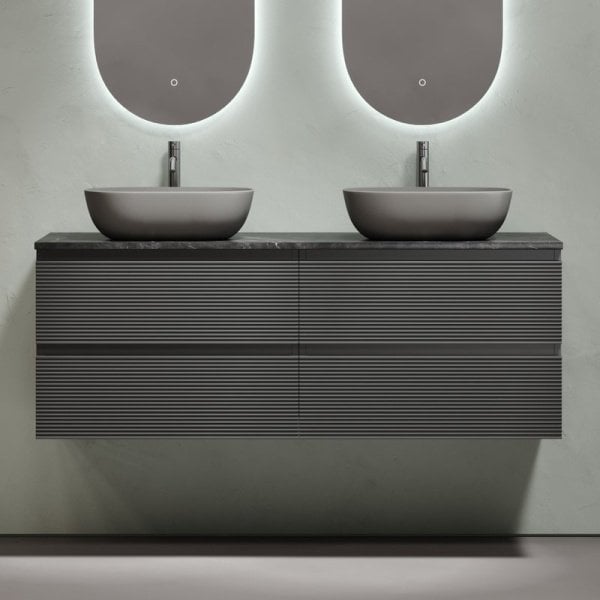 Тумба с раковиной Sancos Folk 140 grey soft, столешница черный мрамор TT140A1X, раковина CN6009MDH