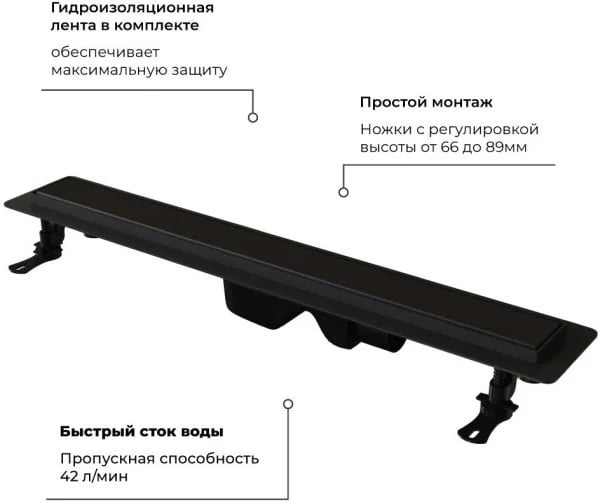 Душевой трап (лоток) RGW Drain Leo-31, черный, 40 см