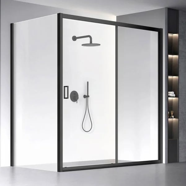 Душевой уголок Veconi Rovigo RV-060B 160х80 см, профиль матовый черный, стекло прозрачное