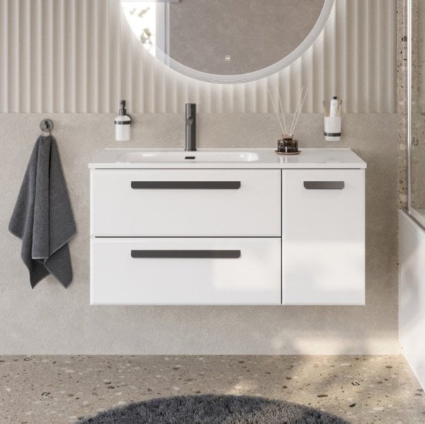 Тумба под раковину без столешницы Cezares Eco Cer-N 100 L 2 ящика, 1 дверца, bianco lucido, ручки ма