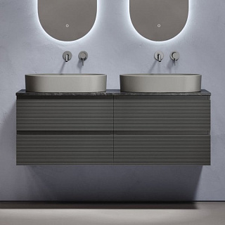 Тумба с раковиной Sancos Folk 140 grey soft, столешница черный мрамор TT140A1, раковина CN6048MH