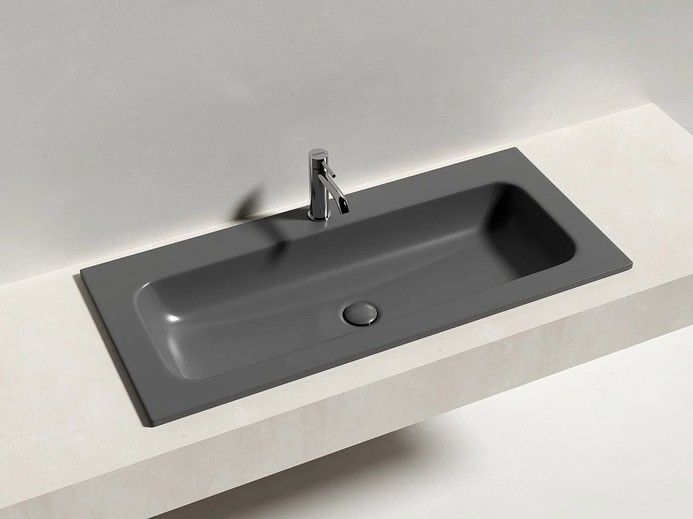 Мебельная раковина Ceramicanova Grace прямоугольная без отверстия под смеситель темный антрацит