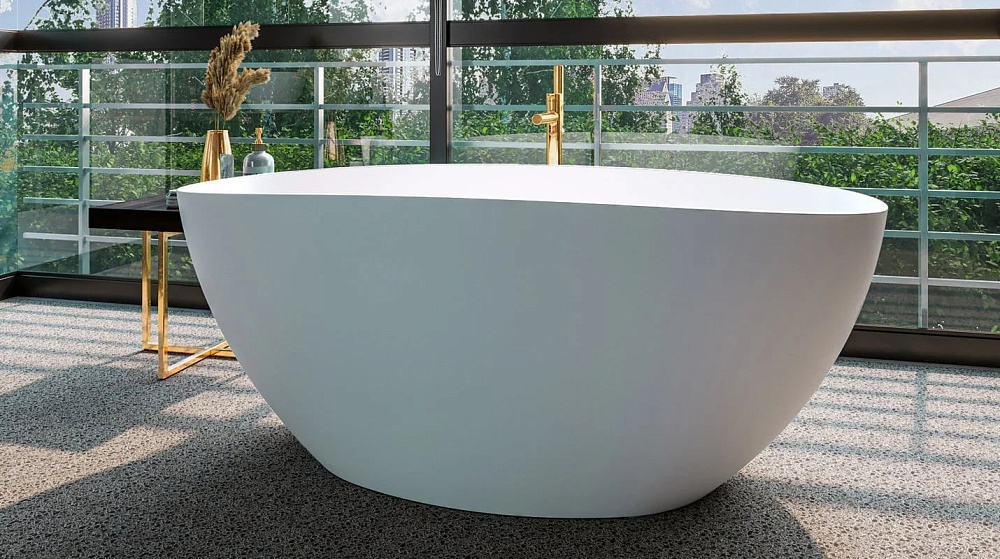 Ванна из искусственного камня WHITECROSS Onyx A 160x75 см, отдельностоящая, матовая белая, овальная,