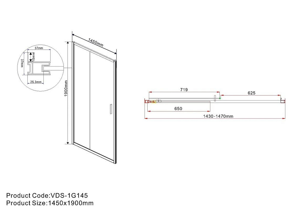 Душевая дверь в нишу Vincea Garda VDS-1G145CLG 145 см, профиль брашированное золото, стекло прозрачн