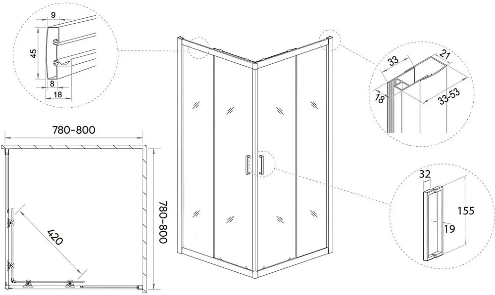 Душевой уголок Veconi Rovigo RV-13 80x80