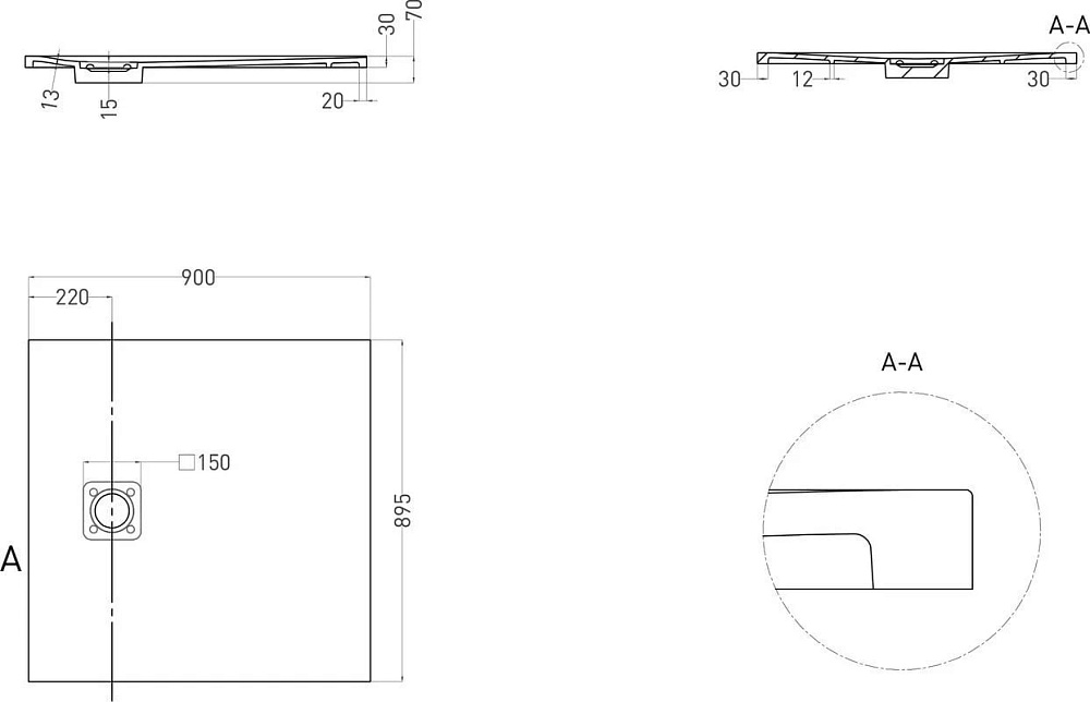 Поддон для душа Salini Oasi 90x90 см, S-Stone, матовый