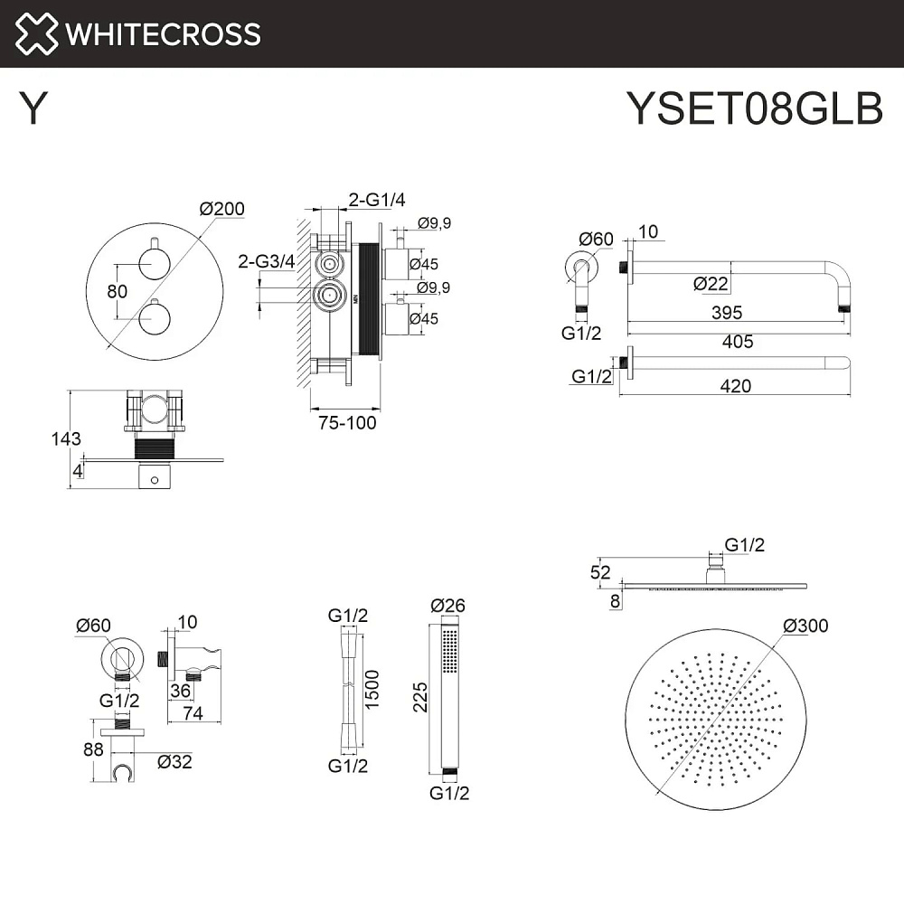 Душевой комплект WHITECROSS Y YSET08GLB, С ВНУТРЕННЕЙ ЧАСТЬЮ, брашированное золото