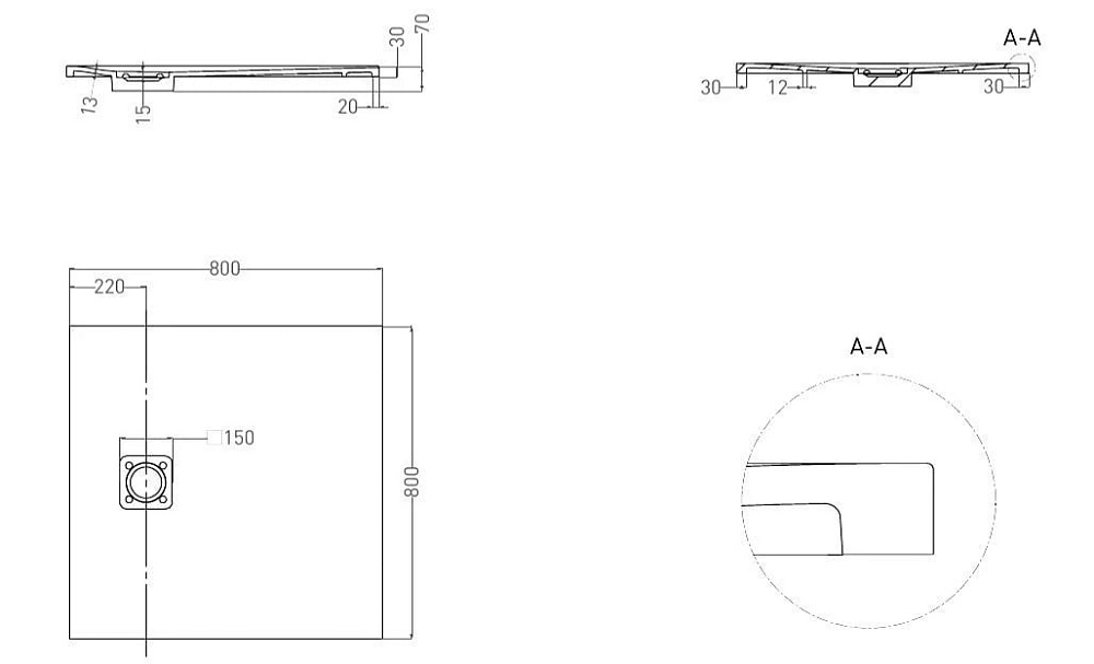 Поддон для душа Salini Oasi 80x80 см, S-Stone, матовый