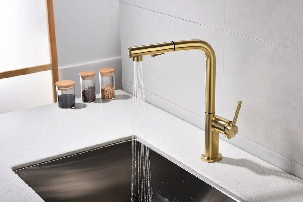 Смеситель для кухни Paulmark Neo Ne214419-SBG светлое брашированное золото