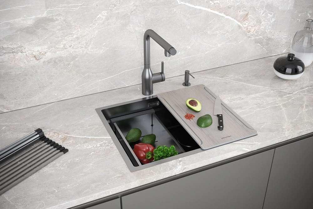 Мойка кухонная Paulmark Next-Multi Sink 54 UNI PM785445-L-GM вороненая сталь