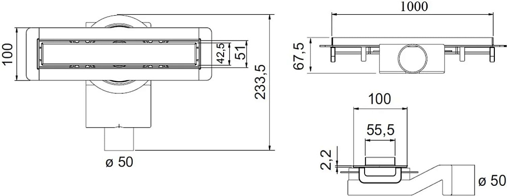 Душевой трап (лоток) Plumberia Selection PSM Modular 100 см, нержавеющая сталь матовая