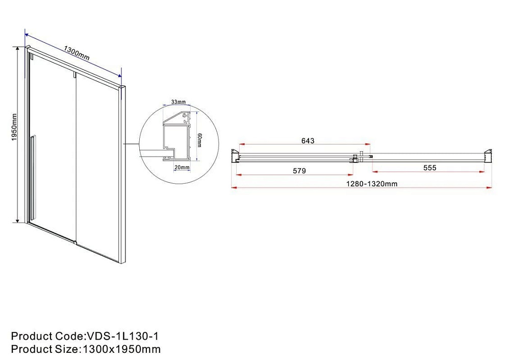 Душевая дверь в нишу Vincea Lugano VDS-1L130CLGM-1 130 см, профиль вороненая сталь, стекло прозрачно