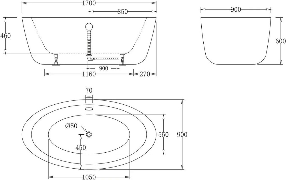 Акриловая ванна BelBagno 170x90 см, BB67-1700