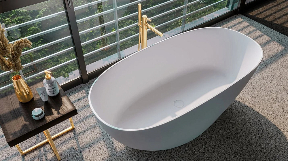 Ванна из искусственного камня WHITECROSS Onyx A 160x75 см, отдельностоящая, матовая белая, овальная,
