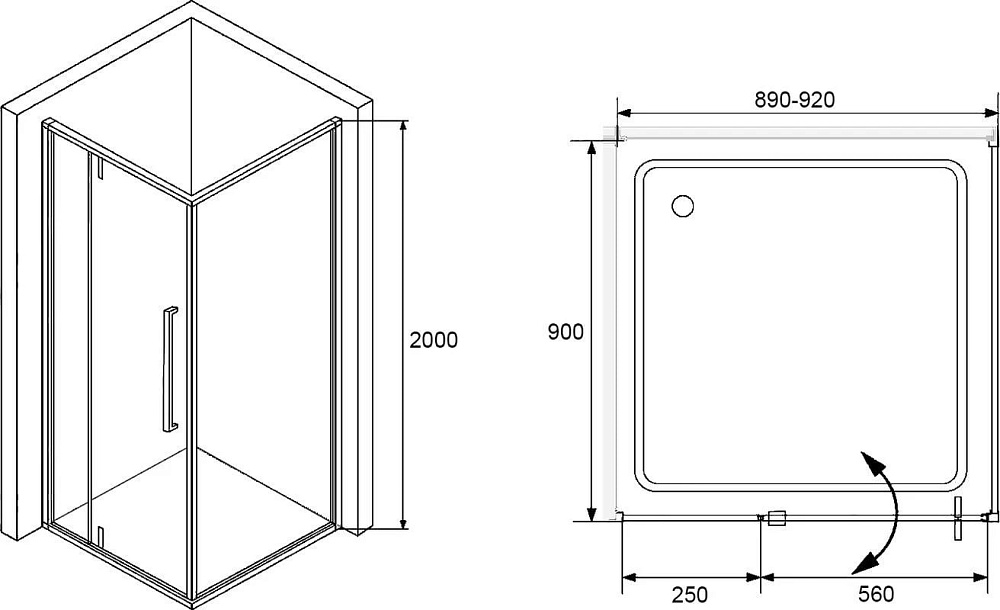 Душевой уголок RGW Stilvoll SV-03+90 см (89-92)x90x200 профиль хром, стекло прозрачное