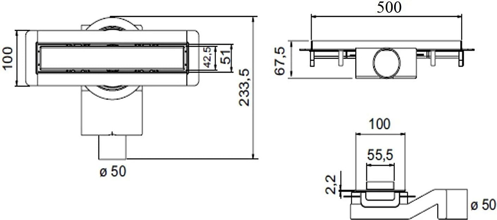 Душевой трап (лоток) Plumberia Selection PSM Modular 50 см, нержавеющая сталь матовая