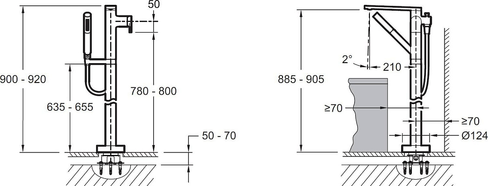 Напольный смеситель для ванны с душем Jacob Delafon Composed E73087-CP, БЕЗ ВНУТРЕННЕЙ ЧАСТИ