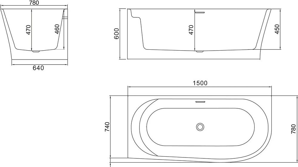 Акриловая ванна BelBagno 150x80 см, левая, BB410-1500-780-L