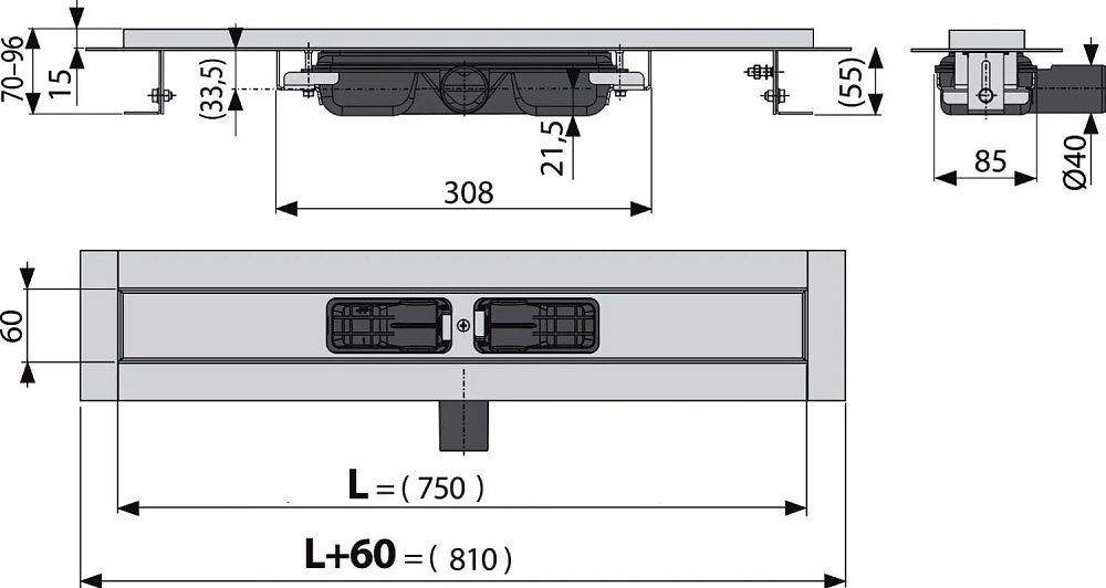 Душевой трап (лоток) AlcaPlast APZ101 750, с опорами
