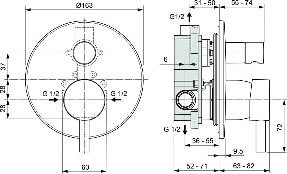 Встраиваемый смеситель Ideal Standard Ceraline A6939AA С ВНУТРЕННЕЙ ЧАСТЬЮ