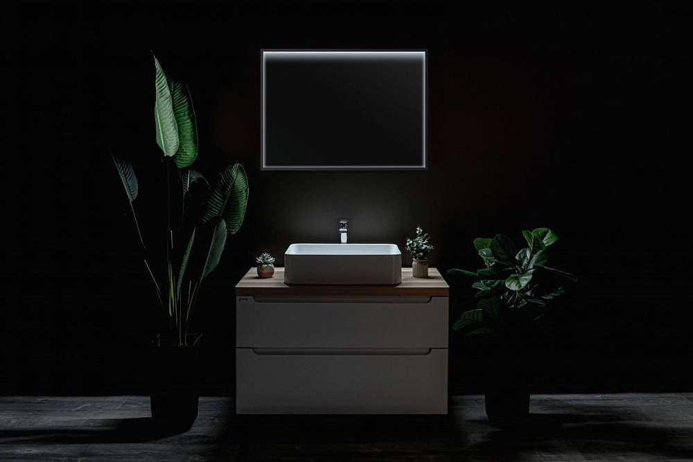 Зеркало Art&Max Aversa 90х65 черное, с LED-подсветкой, 6000К