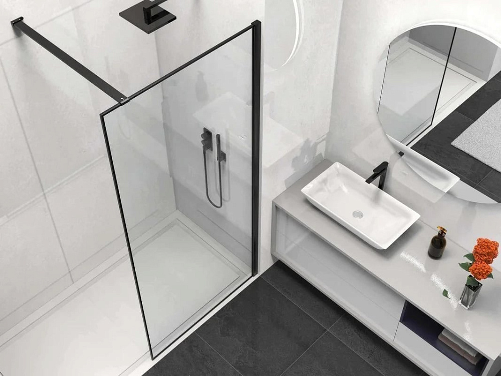Душевая перегородка Walk-In VSW-1HS800CLB, 800*2000,черный матовый, стекло прозрачное