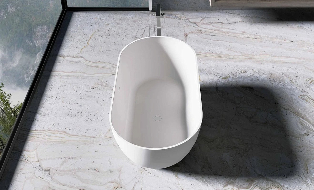 Ванна из искусственного камня Vincea VBT-4S04MW 170x80 см, отдельностоящая, матовая белая, овальная,