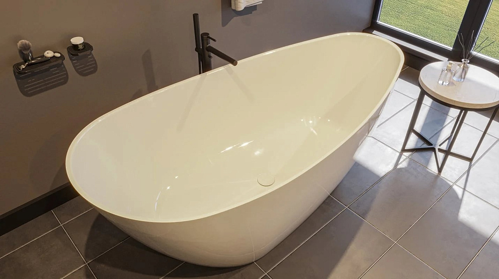Ванна из искусственного камня WHITECROSS Spinel A 150x70 см, отдельностоящая, белая, овальная, с дон