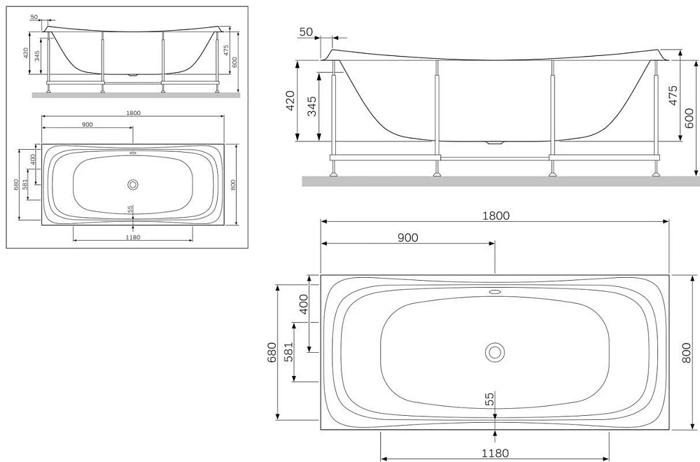 Акриловая ванна AM.PM Sensation 180x80 см, W30A-180-080W-A