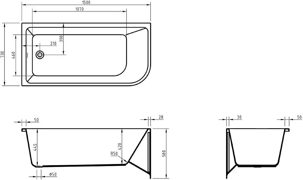 Акриловая ванна BelBagno 150x75 см, левая, BB712-1500-730-L