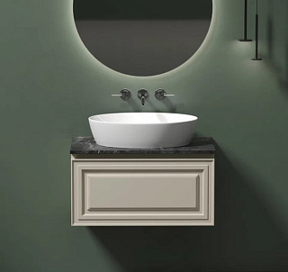 Тумба с раковиной Sancos Very 80 см, beige soft, столешница черный мрамор, раковина CN5018