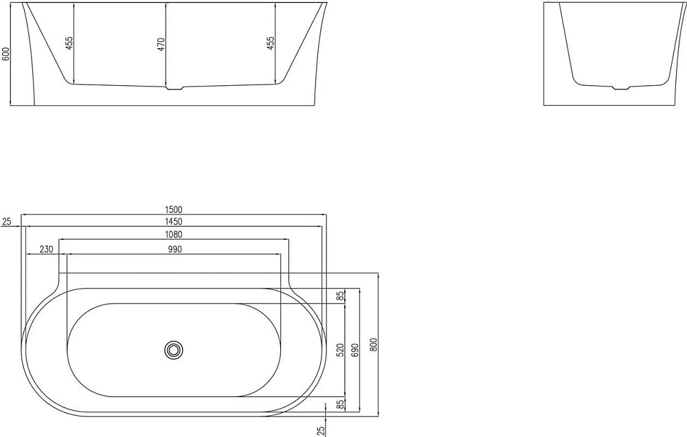 Акриловая ванна BelBagno 150x80 см, BB409-1500-800