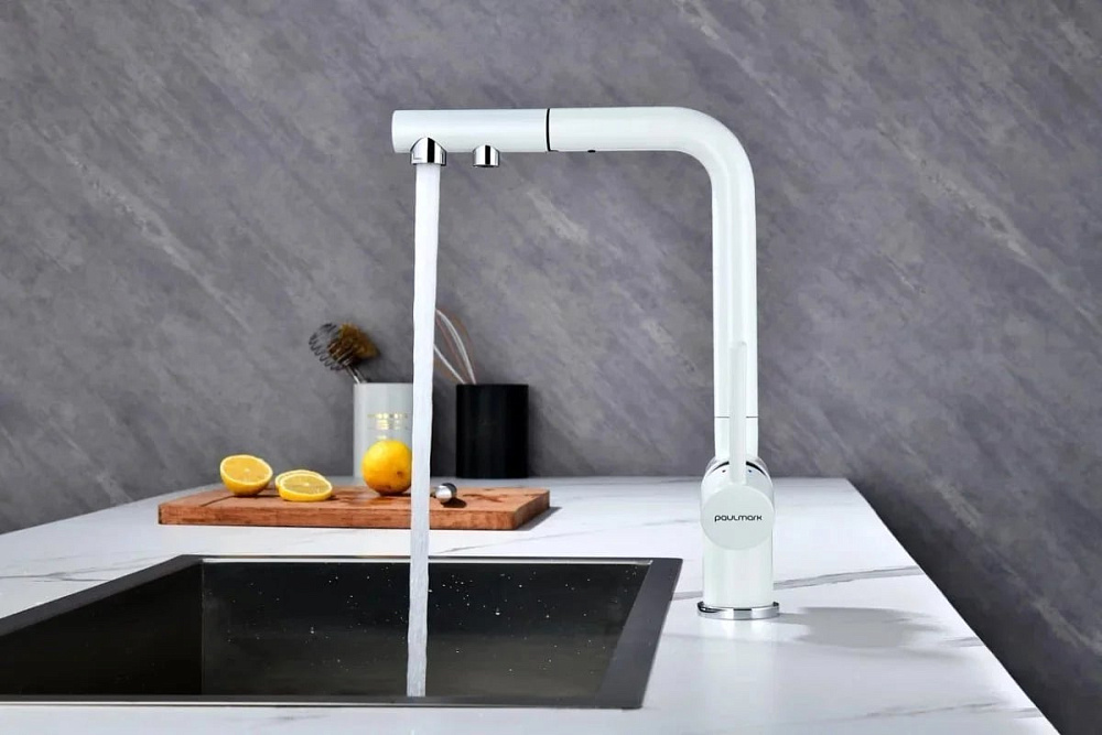 Смеситель для кухни Paulmark Serpentine Se213222-WH белый матовый