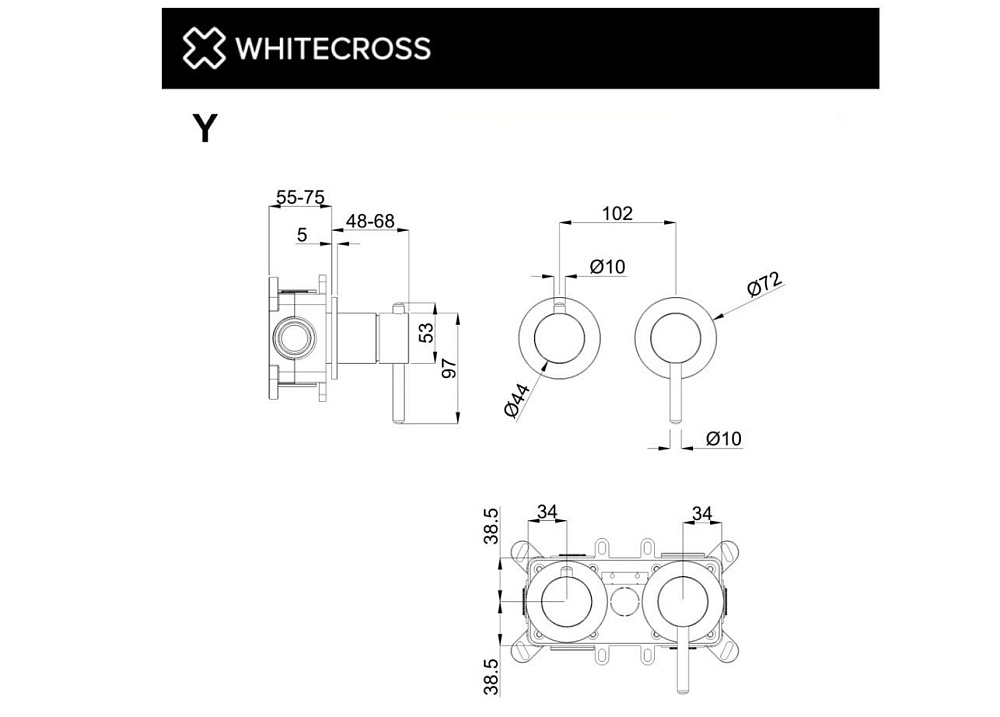 Встраиваемый смеситель WHITECROSS Y Y1242GM для душа С ВНУТРЕННЕЙ ЧАСТЬЮ, оружейная сталь