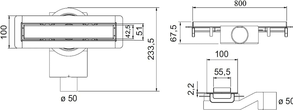 Душевой трап (лоток) Plumberia Selection PSM Modular 80 см, черный матовый