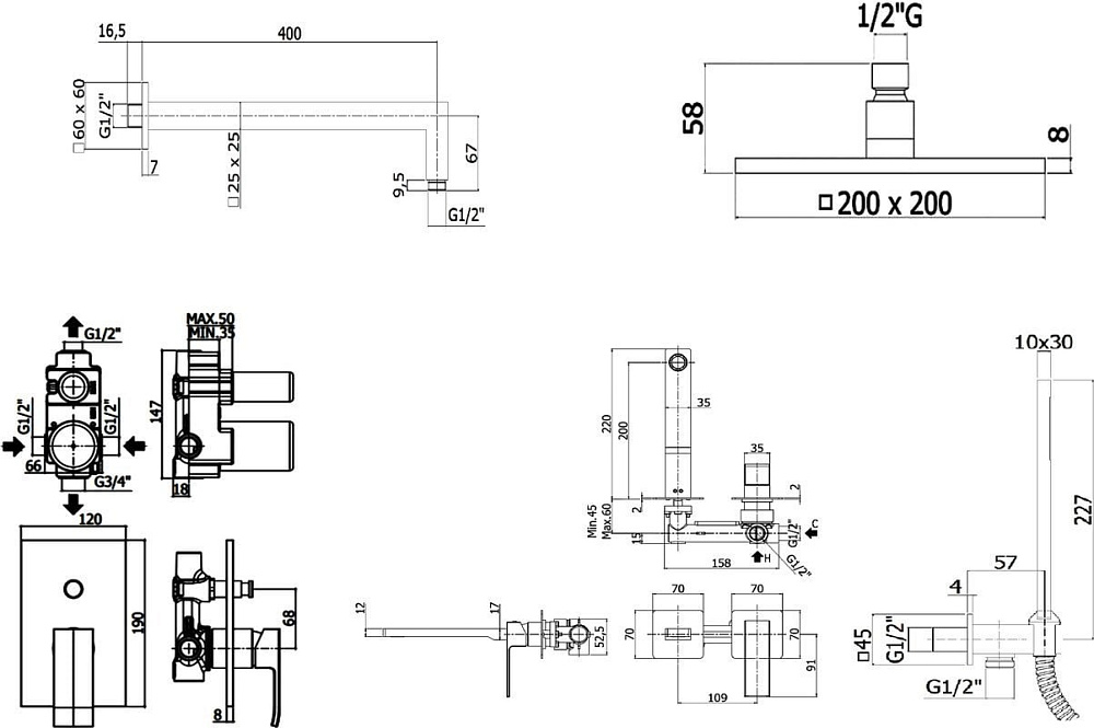 Комплект для ванной Paffoni Elle KITEL015CR105 С ВНУТРЕННЕЙ ЧАСТЬЮ, верхний душ 20 см, хром