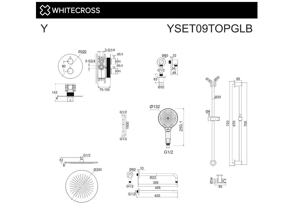 Душевой комплект WHITECROSS Y YSET09TOPGLB, С ВНУТРЕННЕЙ ЧАСТЬЮ, брашированное золото