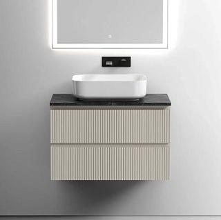 Тумба с раковиной Sancos Snob T 80 см, beige soft, столешница черный мрамор, раковина CN6011