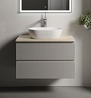 Тумба с раковиной Sancos Snob R 80 см, beige soft, столешница бежевая, раковина CN5010