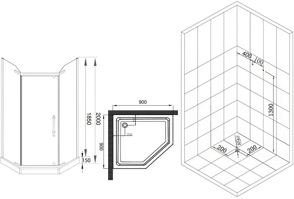 Душевой уголок Esbano ESR-8160 90x90, с поддоном