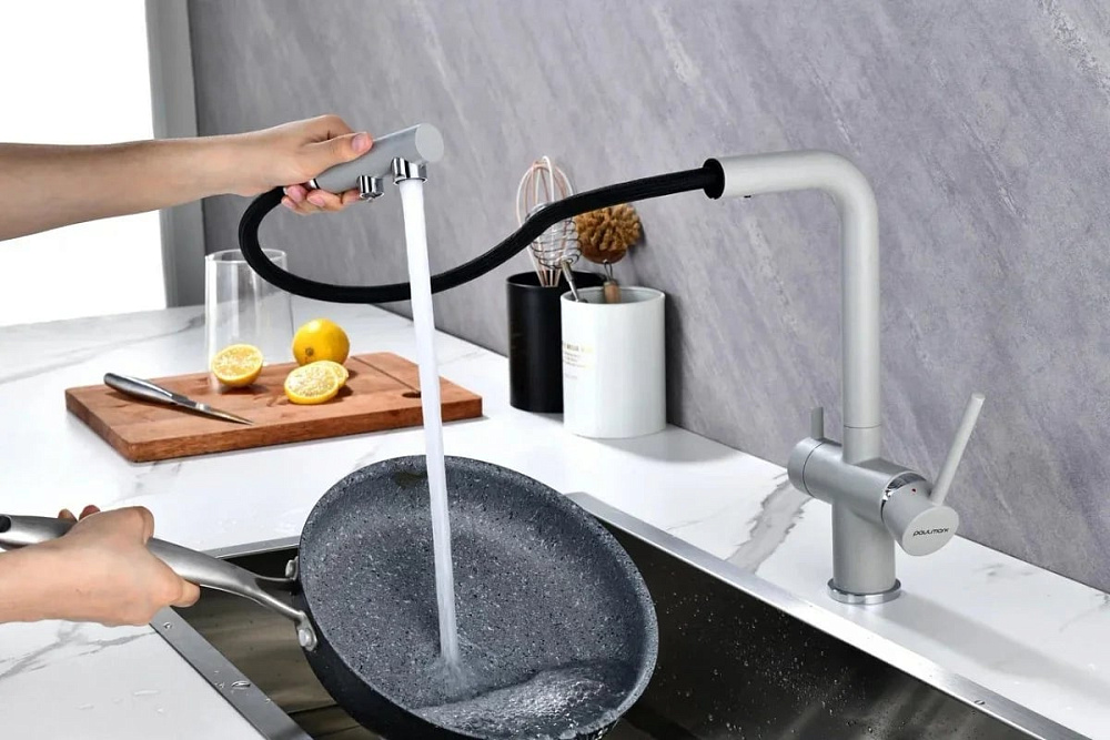 Смеситель для кухни Paulmark Serpentine Se213222-GRS серый дым