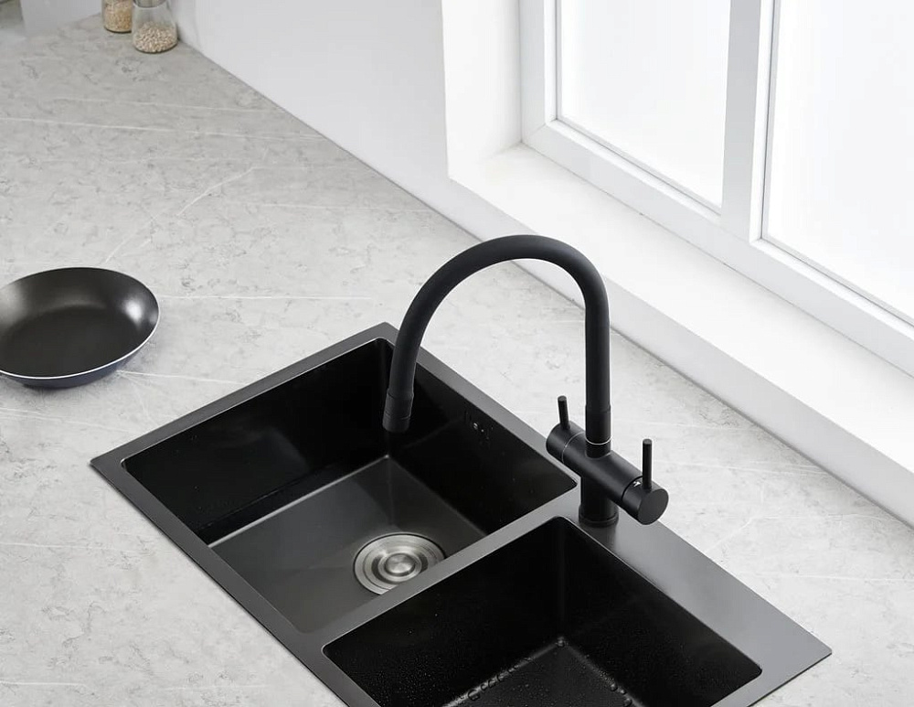 Смеситель для кухни Emar Steel ЕС - 3015 black
