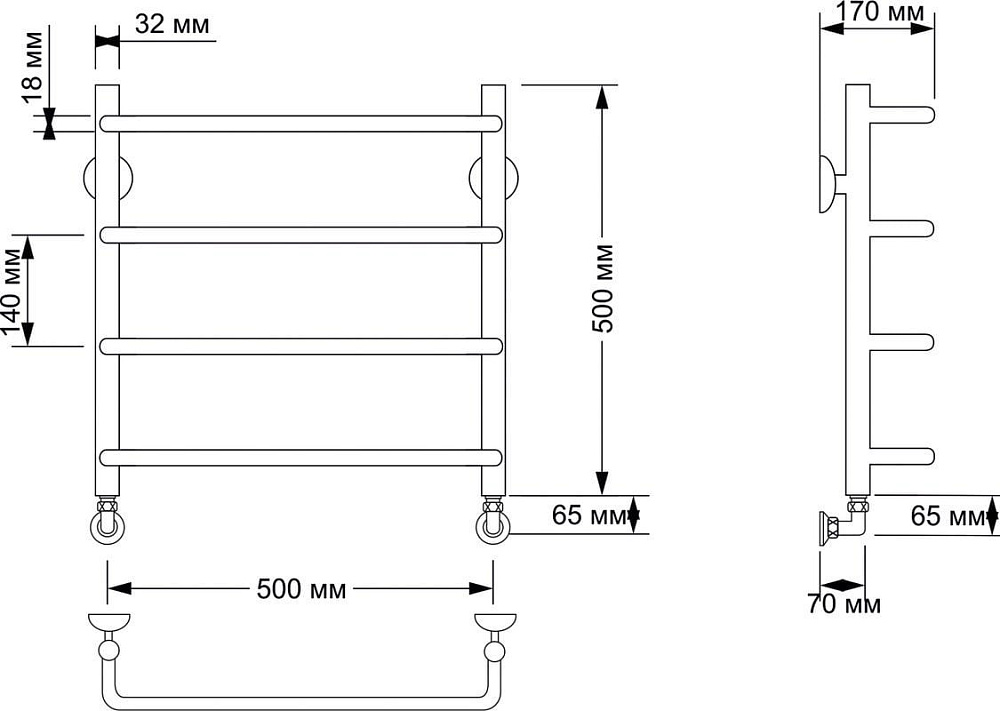 Полотенцесушитель водяной Secado Мерида 1 50x50, бронза