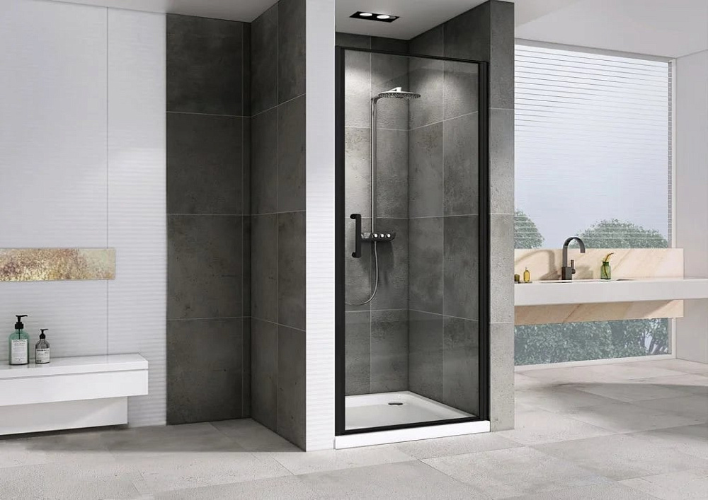 Душевая дверь в нишу Abber Sonnenstrand AG04100B 100 см, профиль черный, стекло прозрачное