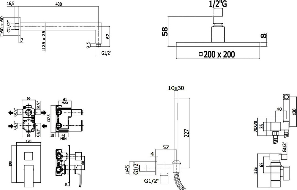 Комплект для ванной Paffoni Elle KITZEL018CR/M С ВНУТРЕННЕЙ ЧАСТЬЮ, верхний душ 20 см, хром