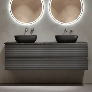 Тумба с раковиной Sancos Folk 160 grey soft, столешница черный мрамор TT160A1, раковина CN6009MB