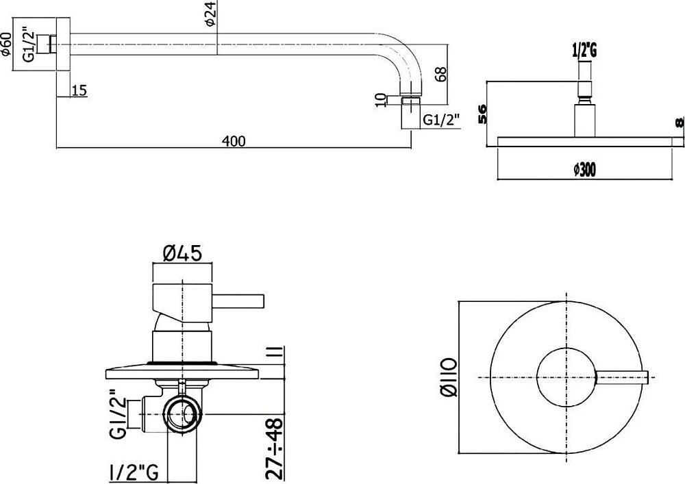 Душевой комплект Paffoni Light KITLIG011BOKING С ВНУТРЕННЕЙ ЧАСТЬЮ, верхний душ 30 см, белый