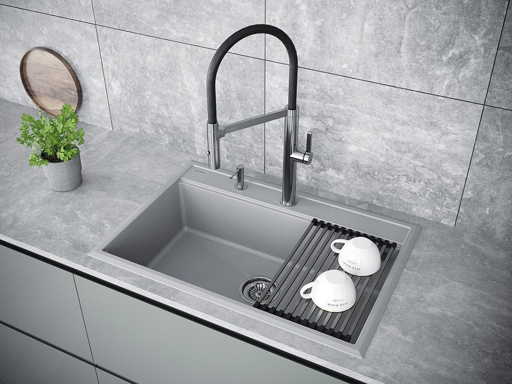 Мойка кухонная Paulmark Stepia + Step PM117551-GRS+R375-BS серый дым