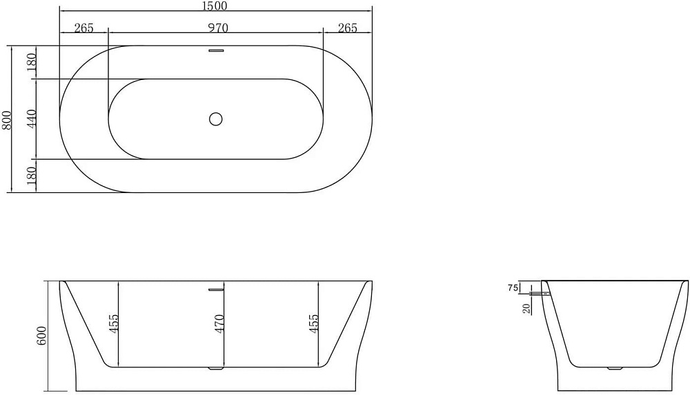 Акриловая ванна BelBagno 150x80 см, BB405-1500-800