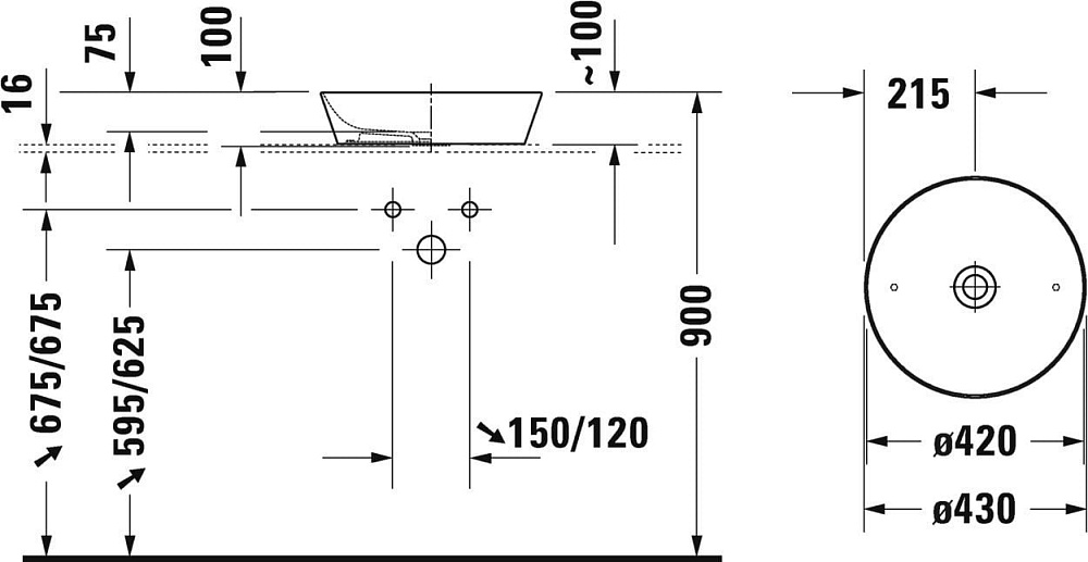 Накладная раковина Duravit Cape Cod 2328430000 43 см